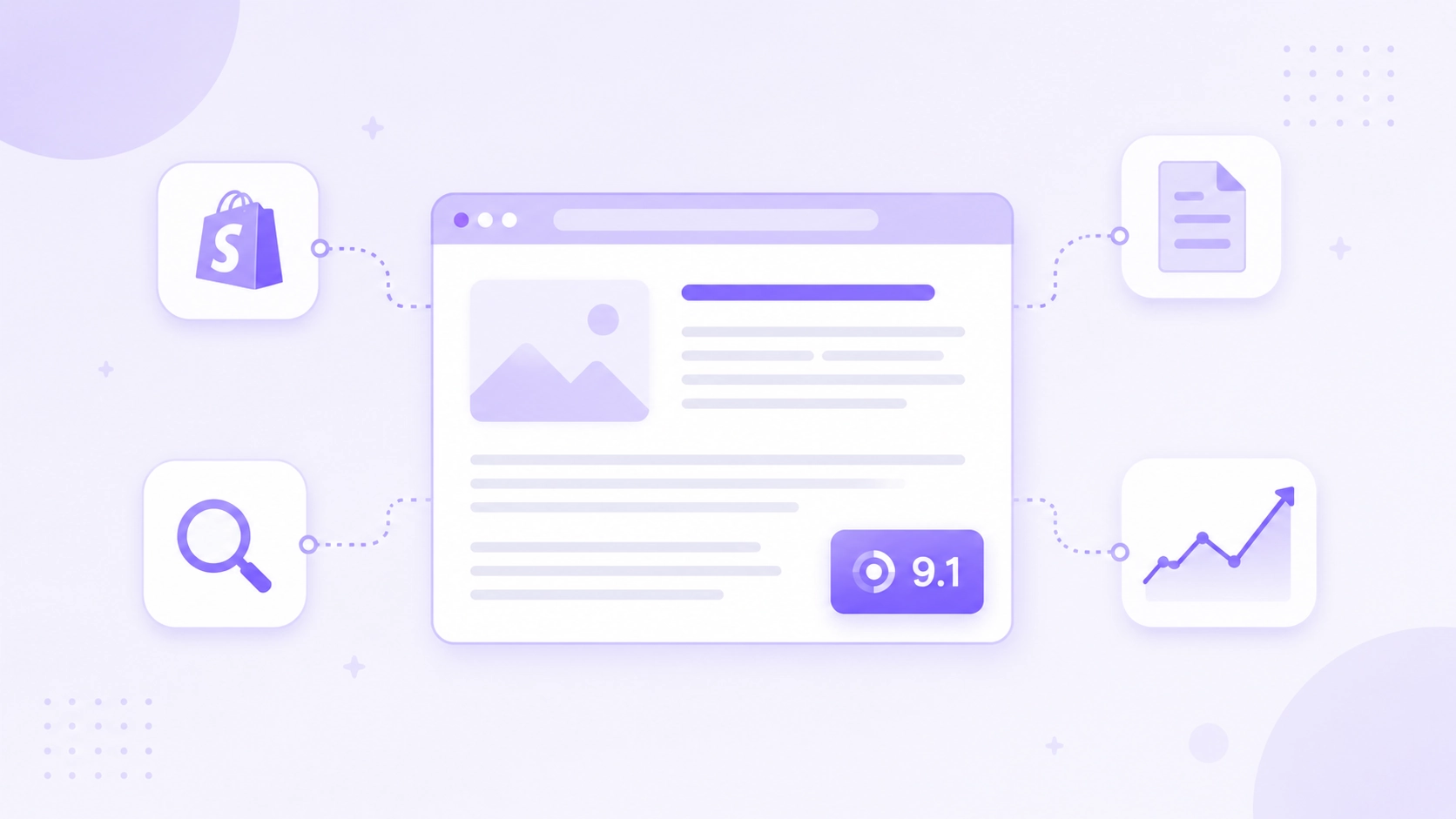AI content marketing for e-commerce dashboard showing blog generation workflow with Shopify catalog connected and content metrics tracking