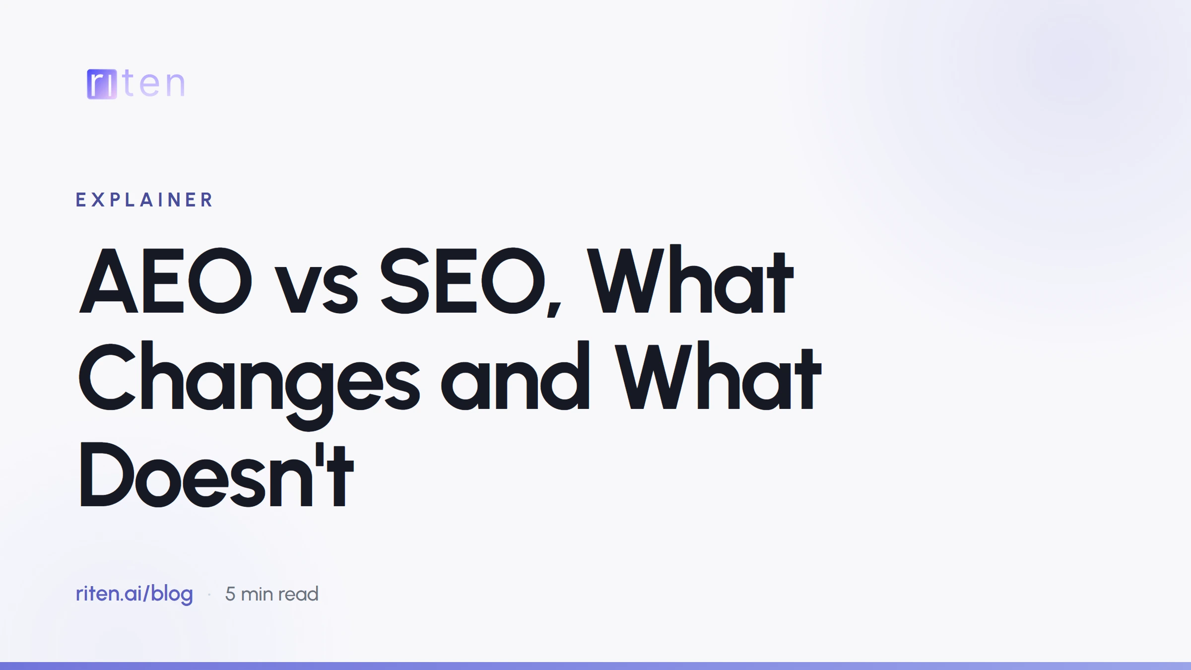 Riten blog banner reading: AEO vs SEO, What Changes and What Doesn't