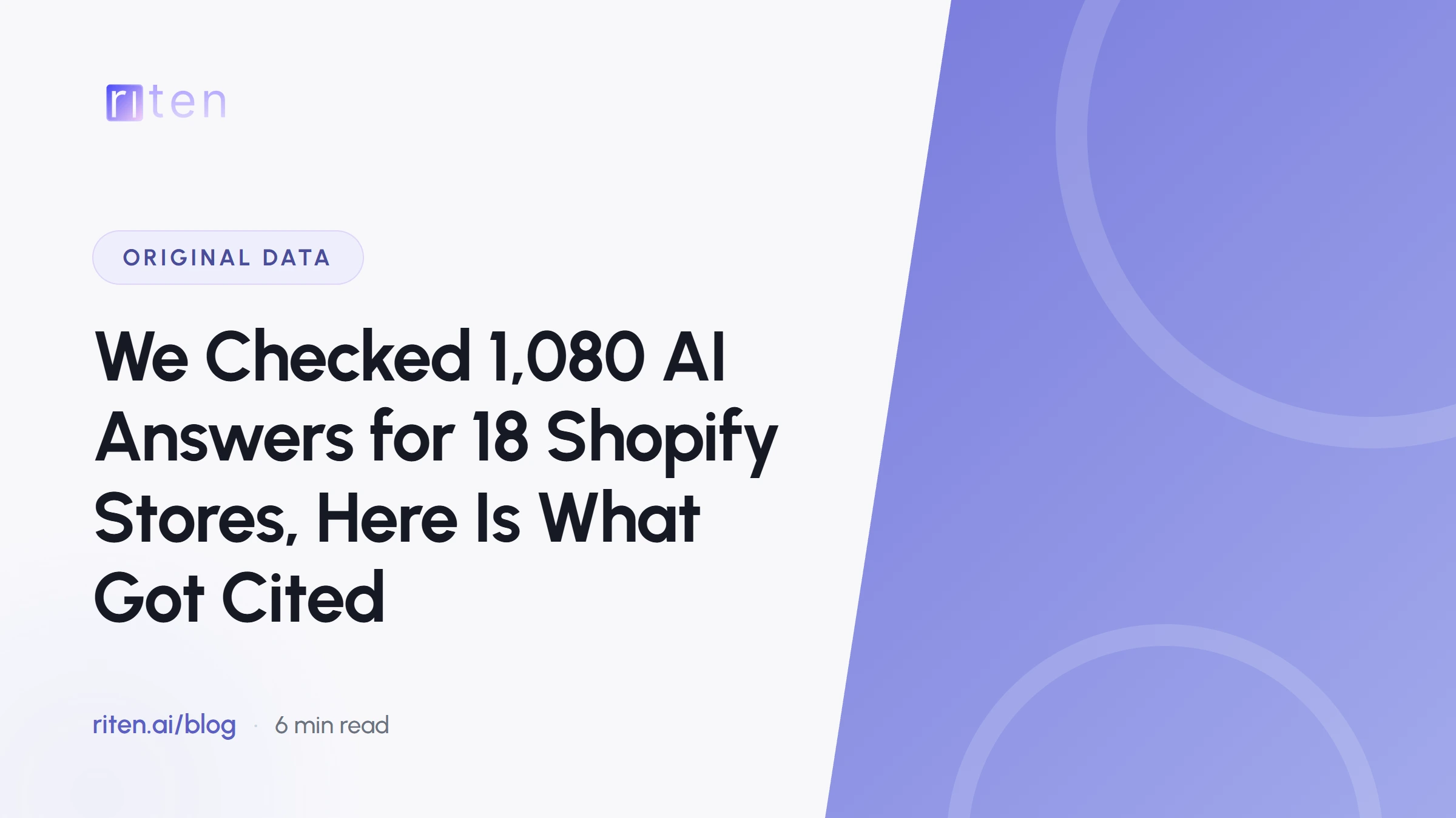 Riten blog banner reading: We Checked 1,080 AI Answers for 18 Shopify Stores, Here Is What Got Cited